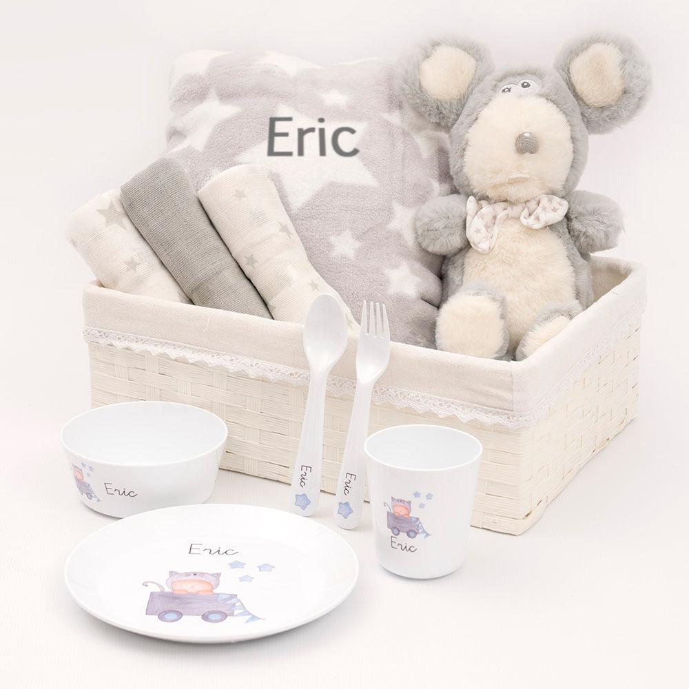 Cesta Regalo Alimentación Bebé Personalizada Ratón Vajilla Nanetes - Nanetes #